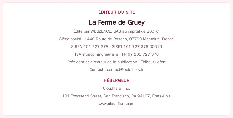 Coordonnées légales de l&rsquo;éditeur et de l&rsquo;hébergeur du site